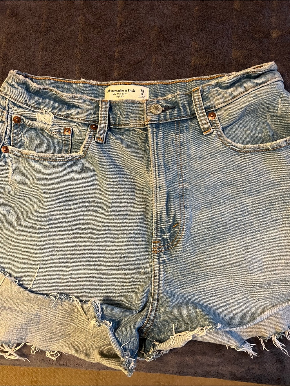 Abercrombie & Fitch Faded Light Blue Frayed Denim Shorts